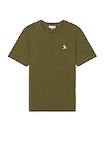 Maison Kitsune Chillax Fox Patch Regular T-shirt in Military Green, view 1, click to view large image.