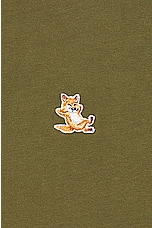 Maison Kitsune Chillax Fox Patch Regular T-shirt in Military Green, view 3, click to view large image.