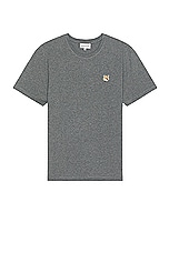 Maison Kitsune Fox Head Patch Regular T-shirt in Dark Grey Melange, view 1, click to view large image.