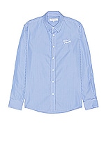 Maison Kitsune Casual Striped Shirt in Sky Blue Stripes, view 1, click to view large image.