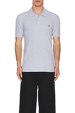 Maison Kitsune Fox Head Patch Regular Polo in Light Grey Melange, view 4, click to view large image.