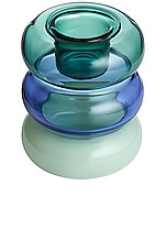 Maison Balzac Petite Pauline Candleholder in Teal, Azure, & Mint, view 2, click to view large image.