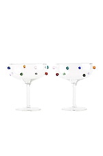 Maison Balzac Pomponette Coupes Set of 2 in Clear With Multi, view 1, click to view large image.