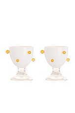 Maison Balzac 2 Pomponette Egg Cups in Clear, White, & Yellow, view 1, click to view large image.