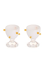 Maison Balzac 2 Pomponette Egg Cups in Clear, White, & Yellow, view 2, click to view large image.