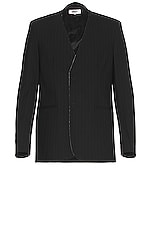 MM6 Maison Margiela Pinstripe Wool Jacket in Black, view 1, click to view large image.