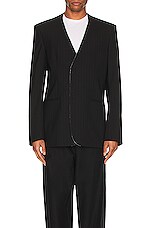 MM6 Maison Margiela Pinstripe Wool Jacket in Black, view 4, click to view large image.