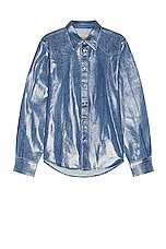 MM6 Maison Margiela Denim Button Down Shirt in Medium Indigo, view 1, click to view large image.