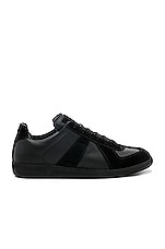 Maison Margiela Soft Leather &amp; Velour Replica Sneakers in Black, view 1, click to view large image.