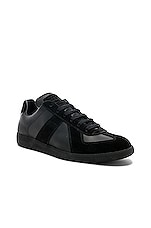 Maison Margiela Soft Leather &amp; Velour Replica Sneakers in Black, view 2, click to view large image.