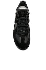Maison Margiela Soft Leather &amp; Velour Replica Sneakers in Black, view 4, click to view large image.
