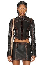 Mimchik Moto Leather Jacket in Brown Leather, view 1, click to view large image.