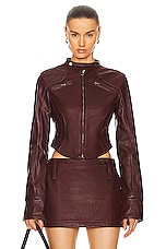 Mimchik Leather Moto Jacket in Burgundy, view 1, click to view large image.