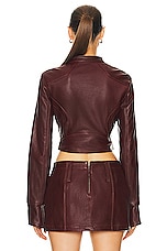 Mimchik Leather Moto Jacket in Burgundy, view 3, click to view large image.