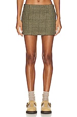 Mimchik Wool Mini Skirt in Olive Check, view 1, click to view large image.