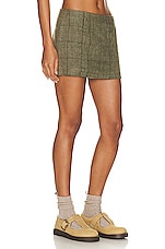 Mimchik Wool Mini Skirt in Olive Check, view 2, click to view large image.