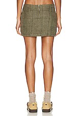 Mimchik Wool Mini Skirt in Olive Check, view 3, click to view large image.