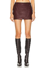 Mimchik Leather Mini Skirt in Burgundy, view 1, click to view large image.