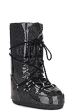 MOON BOOT Icon Glitter Boot in Black, view 2, click to view large image.