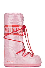 MOON BOOT Icon Glitter Boot in Pink, view 1, click to view large image.