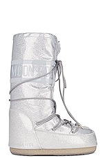 MOON BOOT Icon Glitter Boot in Silver, view 1, click to view large image.