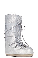 MOON BOOT Icon Glitter Boot in Silver, view 2, click to view large image.