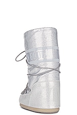 MOON BOOT Icon Glitter Boot in Silver, view 3, click to view large image.