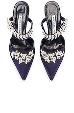 Manolo Blahnik Lurum 90 Mule in Navy, view 1, click to view large image.
