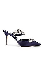 Manolo Blahnik Lurum 90 Mule in Navy, view 2, click to view large image.