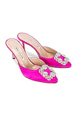 Manolo Blahnik Hangisi 70 Mule in Hot Pink, view 1, click to view large image.
