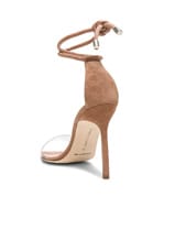 Manolo Blahnik 105 Suede Estro Sandals in Nude, view 3, click to view large image.