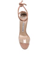 Manolo Blahnik 105 Suede Estro Sandals in Nude, view 4, click to view large image.