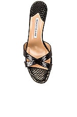 Manolo Blahnik Calla 50 Mule in Black Snake, view 4, click to view large image.