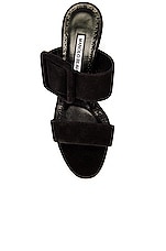 Manolo Blahnik Gable 70 Suede Mule in Black, view 4, click to view large image.