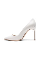 Manolo Blahnik Leather BB 105 Heels in White Leather, view 5, click to view large image.