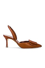 Manolo Blahnik Maysli 70 Nappa Slingback in Brown, view 1, click to view large image.