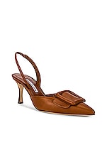 Manolo Blahnik Maysli 70 Nappa Slingback in Brown, view 2, click to view large image.
