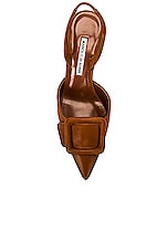 Manolo Blahnik Maysli 70 Nappa Slingback in Brown, view 4, click to view large image.