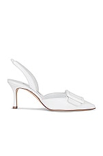Manolo Blahnik Maysli 70 Nappa Slingback in White, view 1, click to view large image.