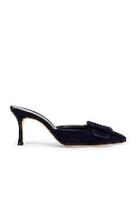 Manolo Blahnik Maysale 70 Mule in Navy, view 1, click to view large image.