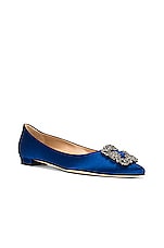 Manolo Blahnik Hangisi Flat in Bright Blue, view 2, click to view large image.