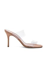 Manolo Blahnik PVC Scolto Sandals in Nude Suede, view 1, click to view large image.