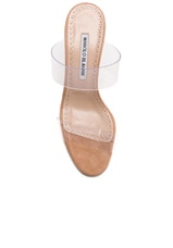 Manolo Blahnik PVC Scolto Sandals in Nude Suede, view 4, click to view large image.