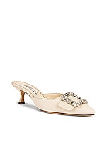 Manolo Blahnik Maysale 50 Mule in Light Cream, view 2, click to view large image.