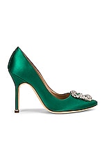 Manolo Blahnik Hangisi 105 Satin Heel in Bright Green, view 1, click to view large image.