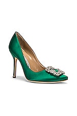 Manolo Blahnik Hangisi 105 Satin Heel in Bright Green, view 2, click to view large image.