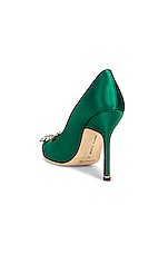 Manolo Blahnik Hangisi 105 Satin Heel in Bright Green, view 3, click to view large image.