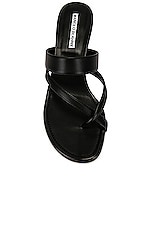 Manolo Blahnik Susa 50 Leather Sandal in Black, view 4, click to view large image.