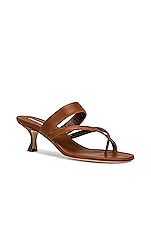 Manolo Blahnik Susa 50 Leather Sandal in Brown, view 2, click to view large image.
