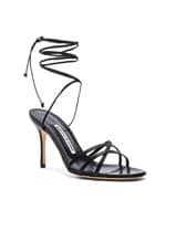 Manolo Blahnik Leva 105 Leather Sandal in Black Nappa, view 2, click to view large image.